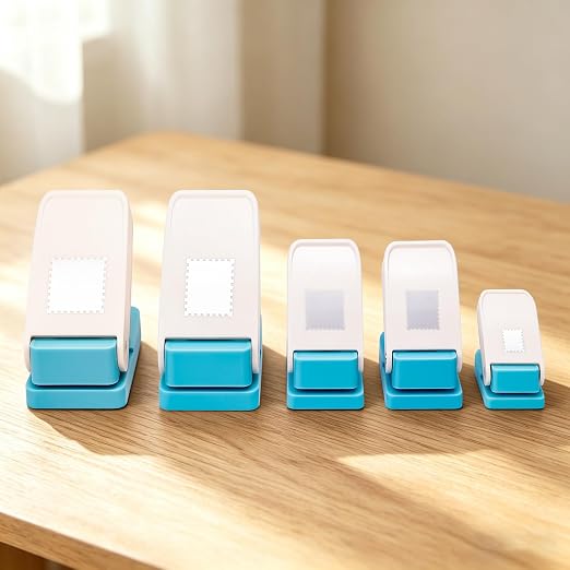 5Pcs Stamp Punch, 1.5x1.25inch/1x0.8inch/0.6x0.5inch Rectangle Postage Stamps Punches,1.5inch/1 inch Stamps Shaped Puncher, Stamp Cutter Hole Punch, Paper Punches for Crafting Scrapbooking Journaling