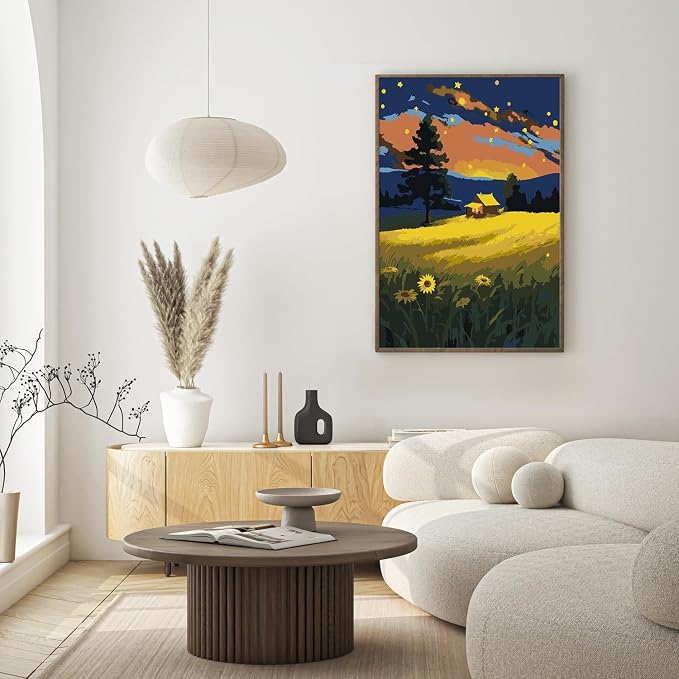 Framed Paint by Numbers Kit for Adults Beginner, Starry Night Easy Adult Paint by Number Kits on Canvas, DIY Acrylic Watercolor Landscape Oil Paint by Number for Adults for Home Decor Gift 8x12 Inch