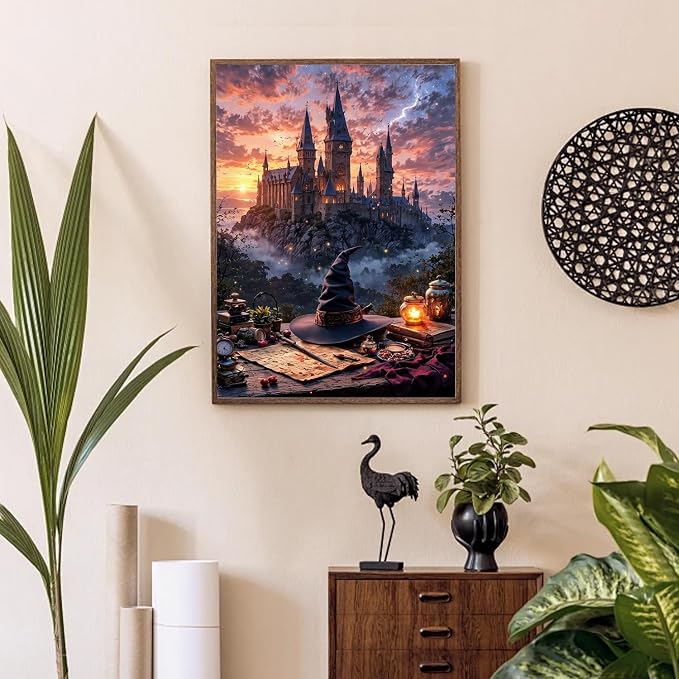 Magic Castle Paint by Numbers Kit for Adults Framed Canvas, Frameworkless | Easy Adult Paint by Number Kits on Canvas DIY Magic Castle Painting for Beginners Art by Numbers for Home Wall Decor Gift