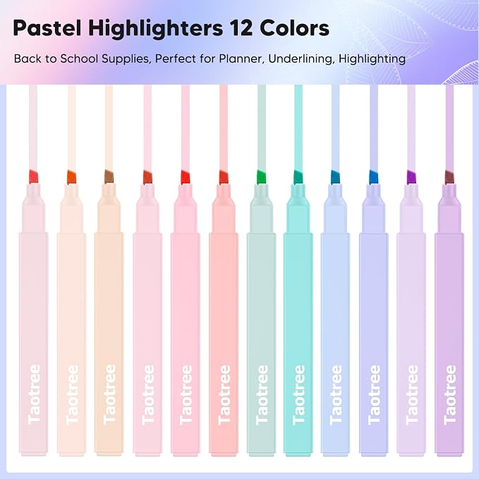 Taotree 12Pcs Aesthetic Cute Highlighters Assorted Colors, Back to School