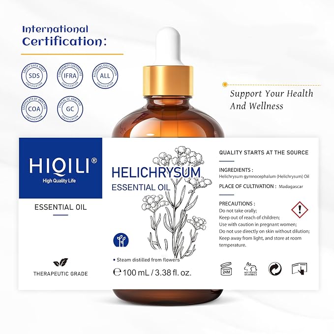HIQILI Helichrysum Essential Oil for Skin, Massage & Aroma Diffuser