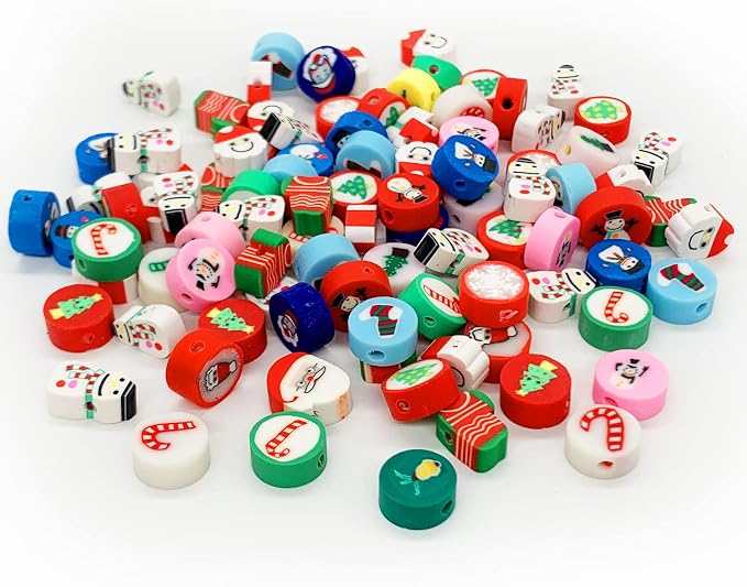 100 Pcs Christmas Polymer Clay Beads Cartoon Heishi Spacer Beads Supplies for DIY Bracelet Earring Necklace Jewelry Making