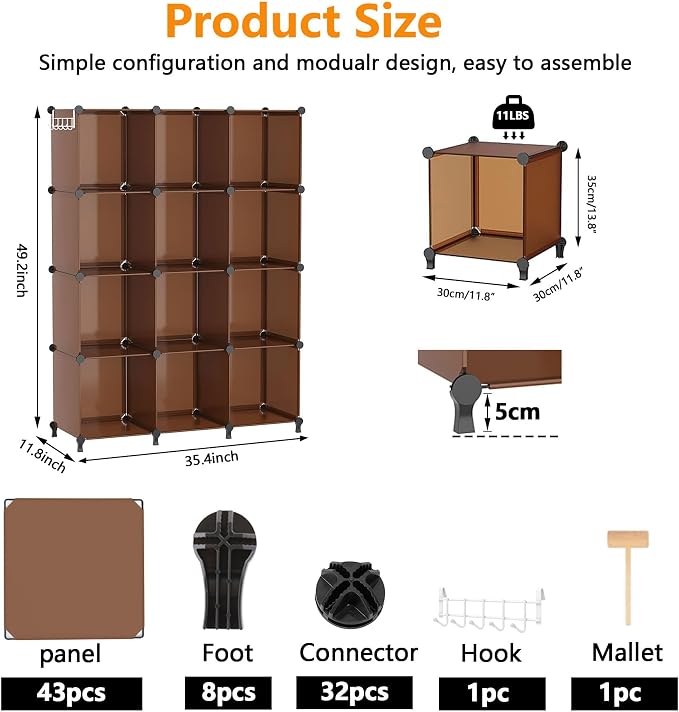 AWTATOS Closet Organizer, 12 Cube Storage Organizer Shelves, Cocoa Brown