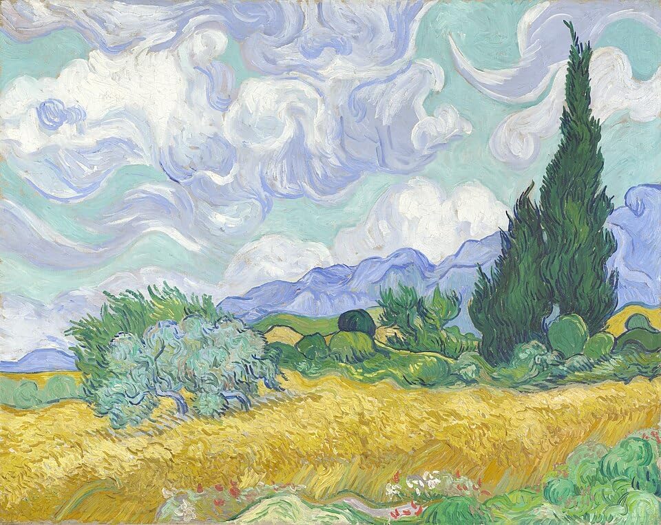 VeGuude Diamond Art Kits for Adults-Van Gogh Diamond Painting Kits for Adults Beginners,Wheat Field with Cypresses 5D DIY Full Drill Diamond Painting Cat Gem Art and Crafts 12x16inch