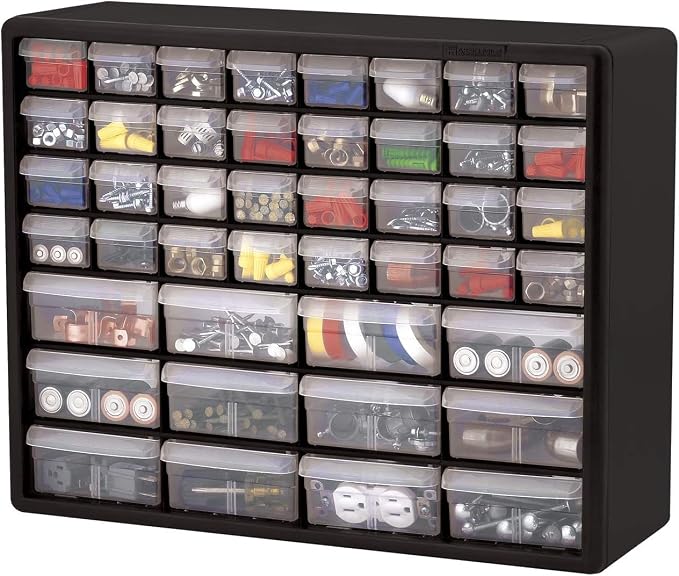 Akro-Mils 44-Drawer Plastic Storage Cabinet, 20"W x 6"D x 16"H, Black | Plastic Cabinet w/ Drawers for Garage Organization, Beads, Building Bricks Storage, Teacher Toolbox, Makeup Organizer, 10144