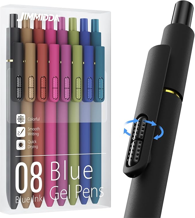 8 Pack Blue Gel Pens with Fidget, 0.7mm Blue Ink Quick-Drying