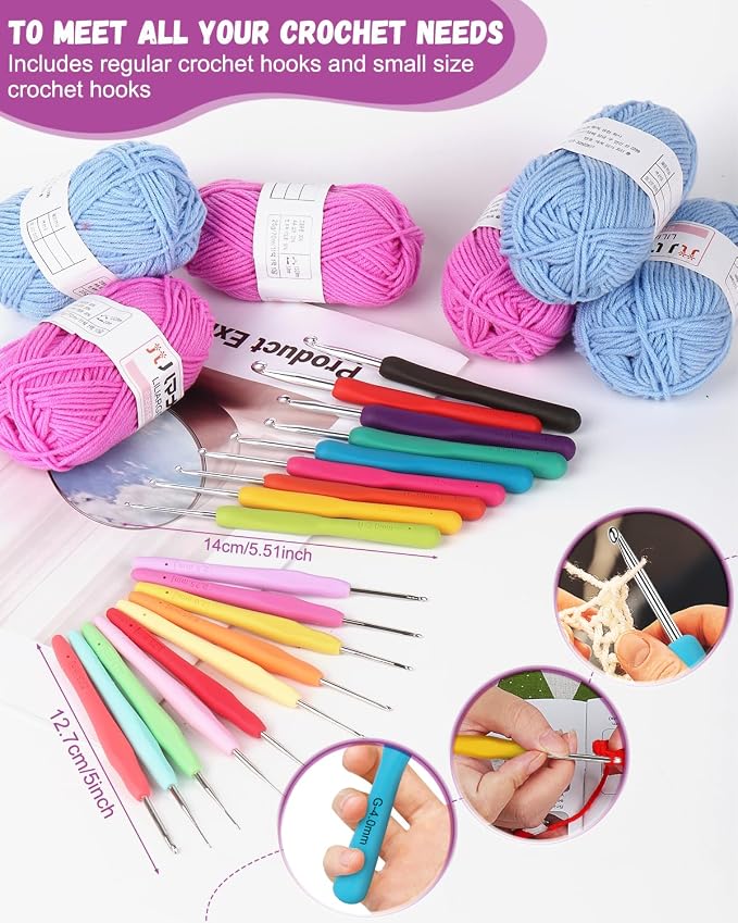 Coopay Crochet Kit for Beginners, 50PCS Crochet Starter Kit | Complete Crochet Kit w Ergonomic Crocheting Hooks, Protable Bag, Acrylic Yarn for Crocheting, Knitting Crochet & Supplies
