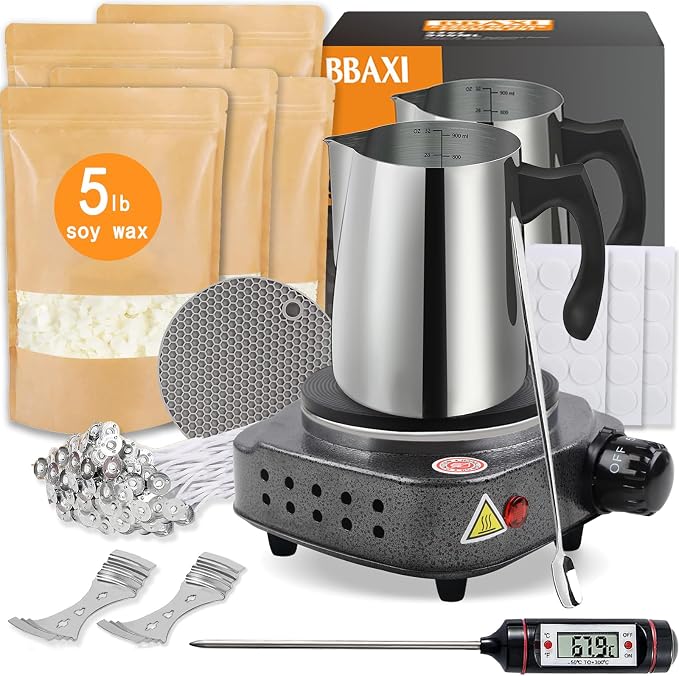 BBAXI Candle Making Kit with Hot Plate for Melting Wax with 5lb Soy Wax | Candle Making Kit for Home Decor＆Gift ,Wax Melting Pot and Hot Plate for Candle Making,Soy Wax Kit for Beginners
