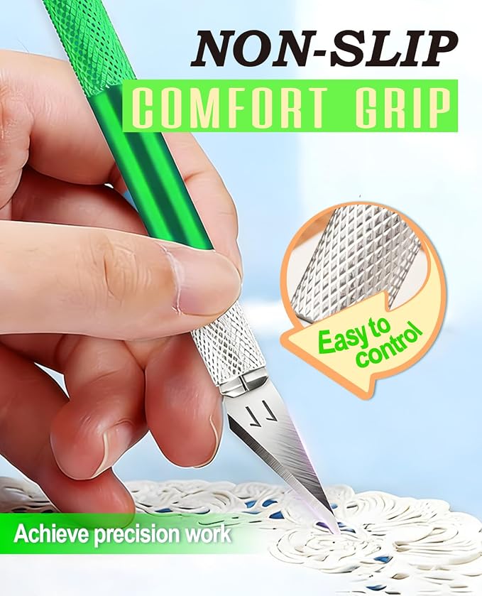 DIYSELF Craft Knife with 10 Extra #11 Blades, Precision Hobby Knife Set with Steel Ruler, Exacto Knife for Crafting, Polymer Clay, Pottery, Paper, Vinyl, Stencil & Model Making (Green) | Exacto Knife for Crafting, Hobby Knife Set for Polymer Clay, Pott...