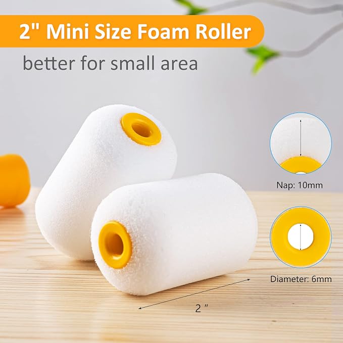 Mister Rui Mini Foam Paint Rollers Covers, 12 Pack 2 Inch Foam Rollers