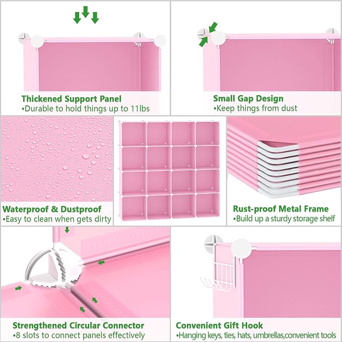 C&AHOME 16 Cube Storage Organizer Cube Shelves Units Storage Cubes, Pink