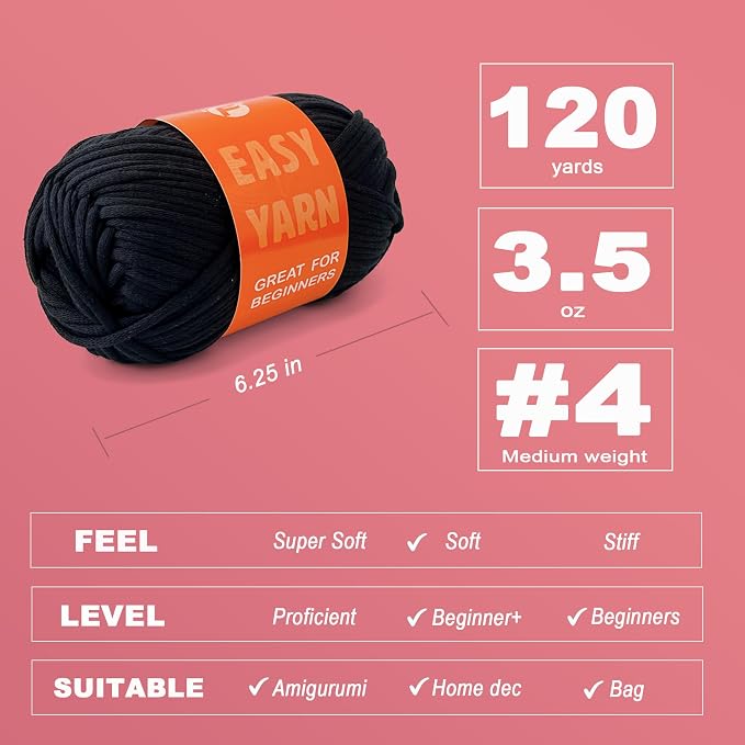2 x 3.5Oz Yarn for Crocheting and Knitting;Worsted-Weight Medium #4;Cotton Blend Yarn for Beginners with Easy-to-See Sitches,Great for Amigurumi DIY (Black+White)