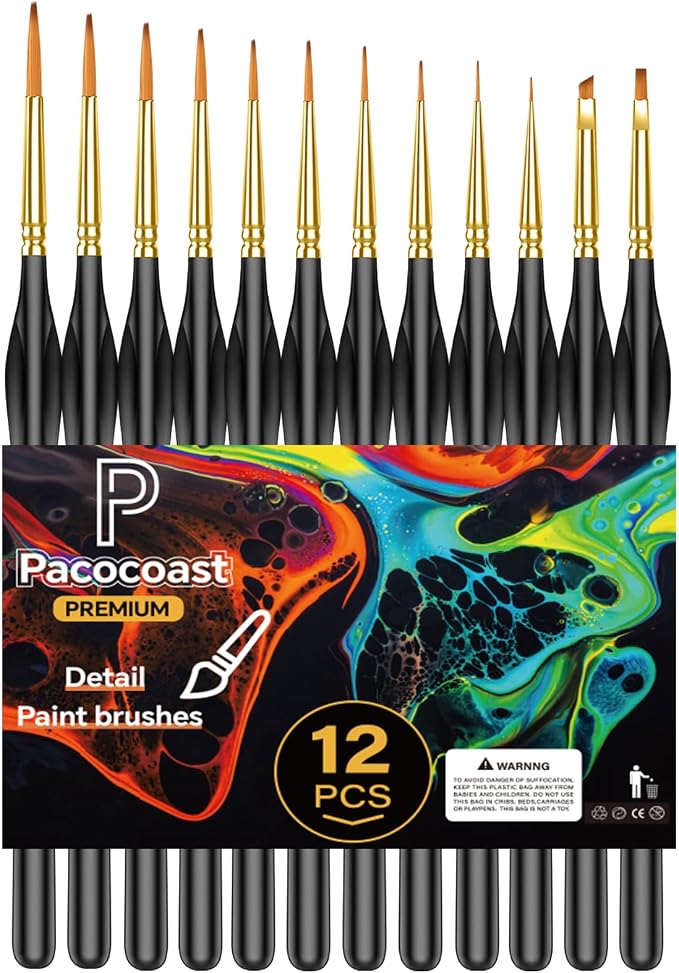 12Pcs Detail Paint Brushes Set for Miniature Fine Art Painting | Triangular handles for acrylic, oil & watercolor. Ideal for crafts, models, figurines, face paint & paint-by-number, Black