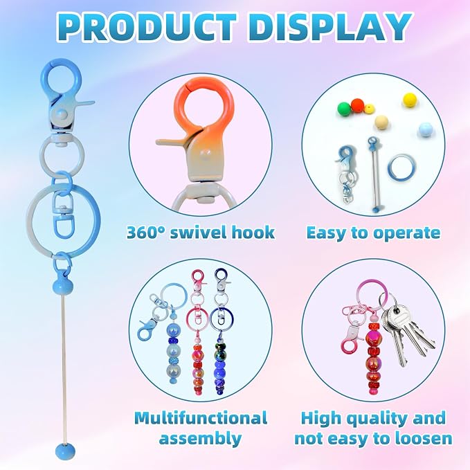 DNLEGULI 40 Pcs Beadable Keychains Bulk Kit – DIY Keychain Making Supplies with Metal Blanks for Crafts, Jewelry, Charms, Custom Projects – Blank Chain Bars for Beaded Keychain Design (Gradient)