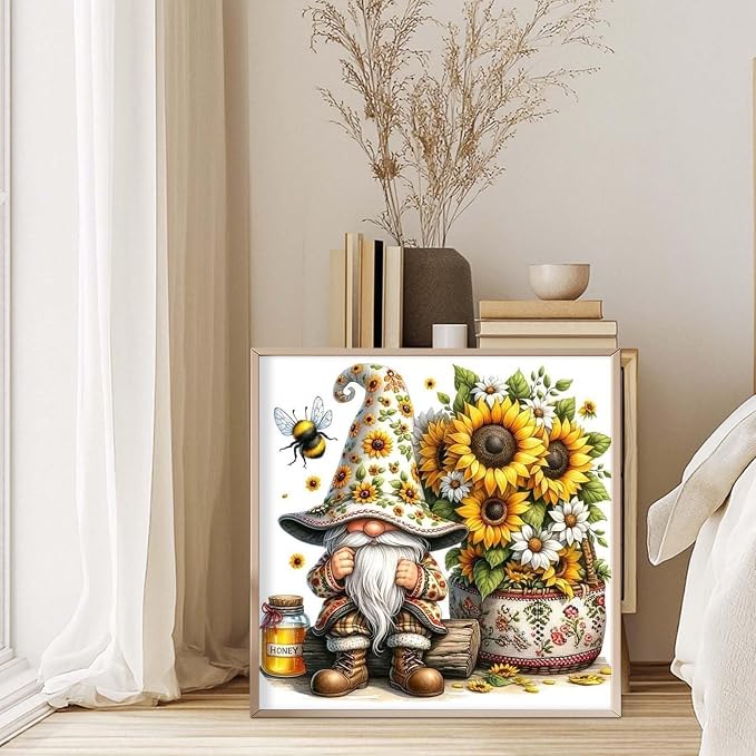 Diamond Art Kits for Adults, 5D Sunflower Gnome Diamond Painting Kit