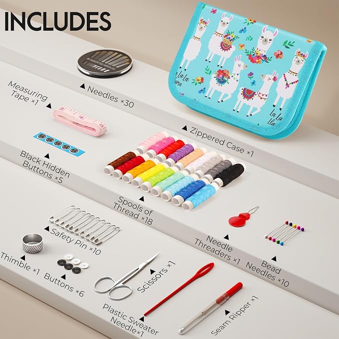 Coquimbo Sewing Kit Gifts for Teen Grils Adults Women Mom Grandma, Portable Sewing Supplies Contains Tape Measure, Scissors, Thimble, Thread, Sewing Needles (Alpaca)