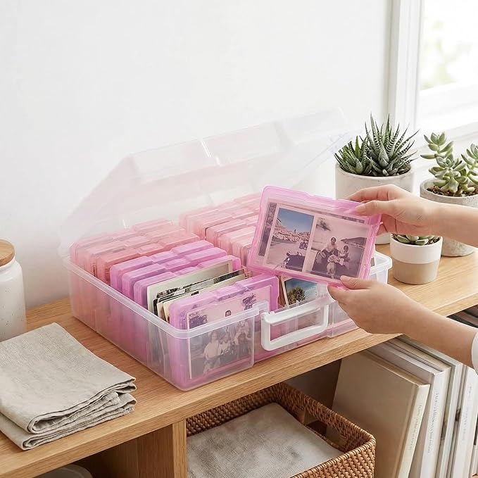 novelinks Photo Storage Boxes with Handle, Photo Organizers and Storage | 1Pack Color, Photo Albums 4x6 Pictures, Photo Cases, Classroom Organization, Index Card Box, Photo Card Holder, Seed Storage