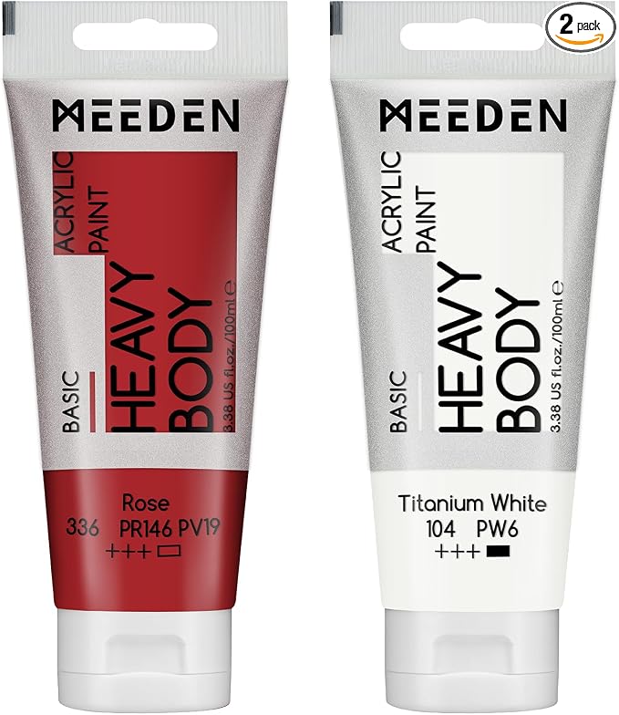 MEEDEN Acrylic Paint Rose Red: 100ml/3.38oz x 2 with Titanium White | Heavy Body Artist Acrylic Paint Set for Canvas, Wood & Craft, Non-toxic Creamy Art Paint with Titanium White for Mixing