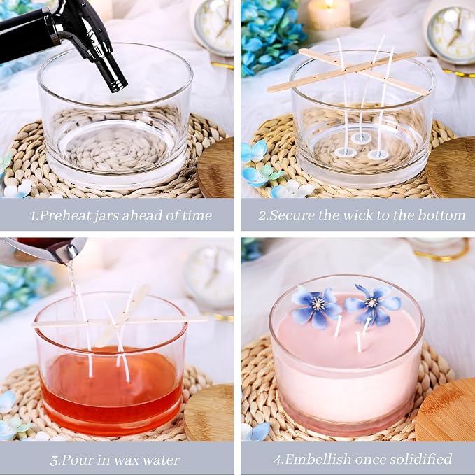 CONNOO 6 Pack 24oz Clear Glass Candle Jars with Airtight Bamboo Lids
