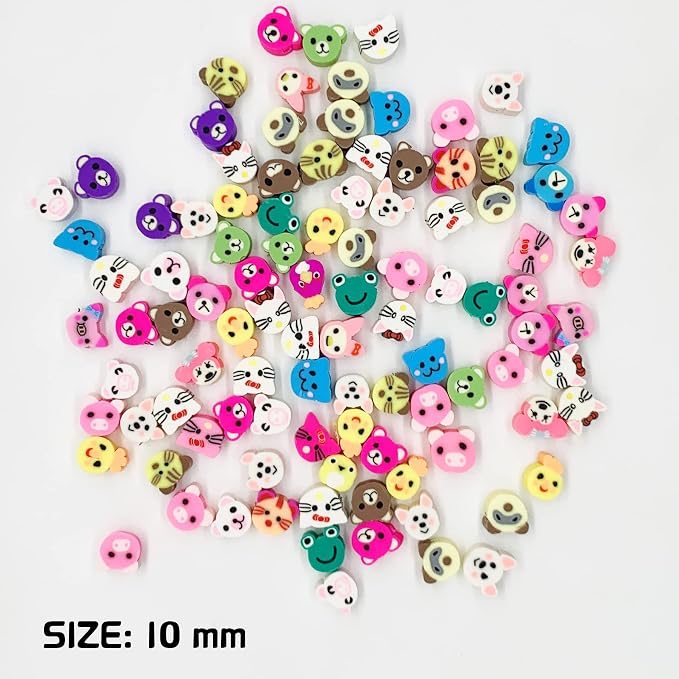 100 Pcs Polymer Clay Beads Cartoon Heishi Spacer Beads Supplies for DIY Bracelet Earring Necklace Jewelry Making (Animal)