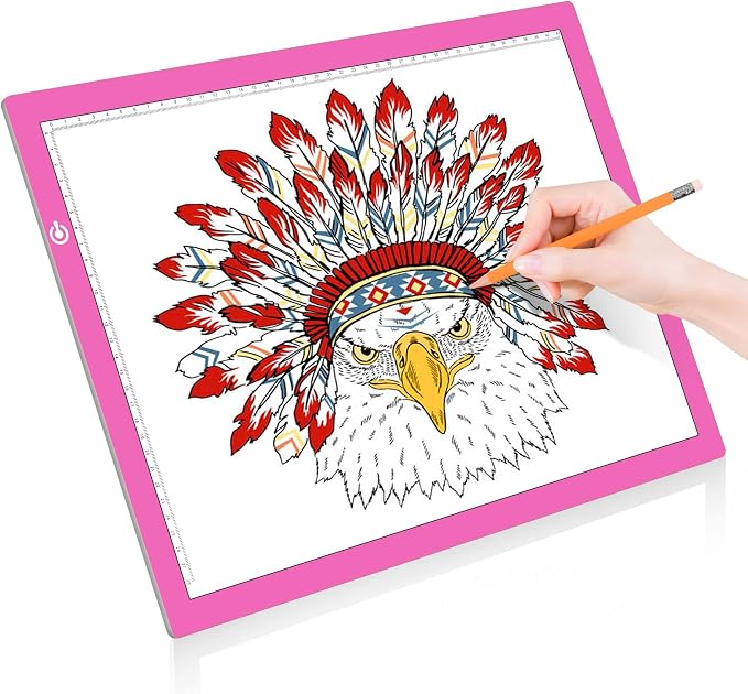 A3 Copy Light Board Tracing Box, Ultra-Thin Adjustable Drawing Tablet USB Power Artcraft LED Tracer Light Pad for Diamond Art Painting Accessories, Sketching, Animation, Quilting, Stenciling (Pink)