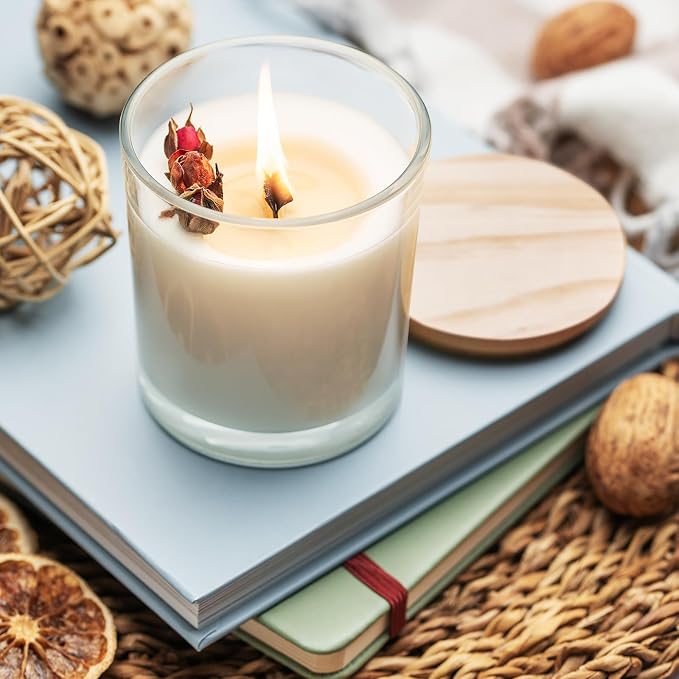 SHOWIN 8 OZ Thick Candle Jars for Making Candles 15 Pcs, Clear Empty Jars with Wood Lids for Candle Making, Sample Container