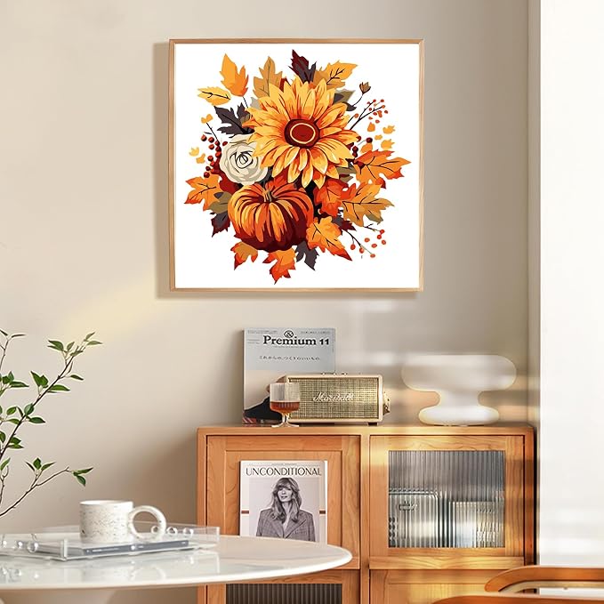 Fountor Fall Framed Paint by Numbers Kit for Adults Beginner 10x10 Inch