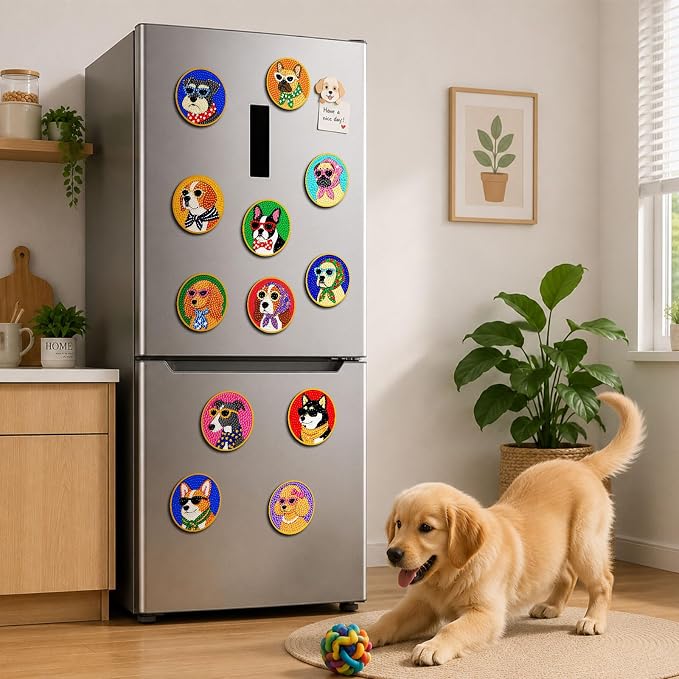 Zonon 12 Pcs Fourth of July Diamond Art Magnets Kits, Patriotic Fridge | USA Flag Dog Truck Star Fireworks Designs, Easy DIY Diamond Stickers for Adults, Refrigerator Home Decor