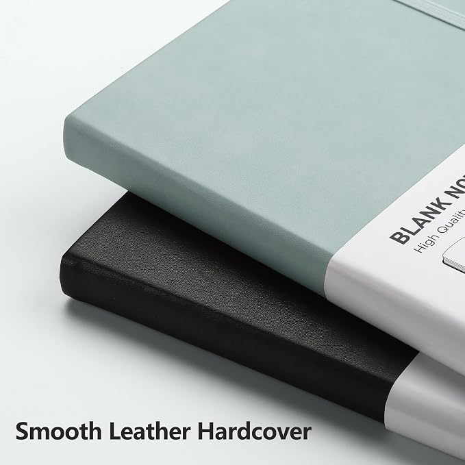 RETTACY Blank Journal Notebook, 192 Pages, A5 Medium Size (5.7'' x 8.3'') | Leather Hardcover, 100 GSM Thick Paper, for Sketching, Drawing, Painting (Blue-gray)