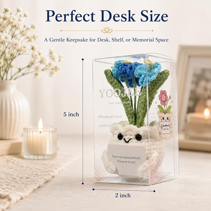 Handmade Crochet Forget Me Not Flower Pot Sympathy Gifts for Loss | Grief Support Gift, PET gift box, Meaningful Blue Forget Me Not Flower, Memorial Gift, Home & Desk Decor Gift Idea