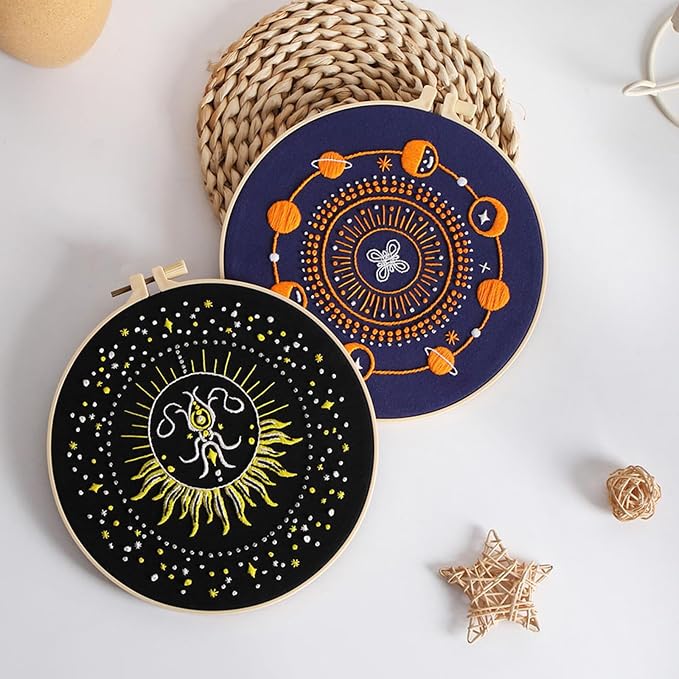 GLTAYLMY 3 Set Tarot Embroidery Starter kit with Patterns and Instructions, DIY Adult Beginner Cross Stitch Kits, Including 1 Plastic Embroidery Rings,Colored Threads and Needles