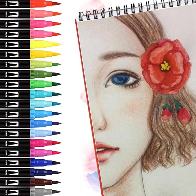 Skin Tone Double Tip Brush Pens Art Markers,24 Colored Artist Fine Brush Pen Coloring Markers for Adult Drawing Art Craft Kit