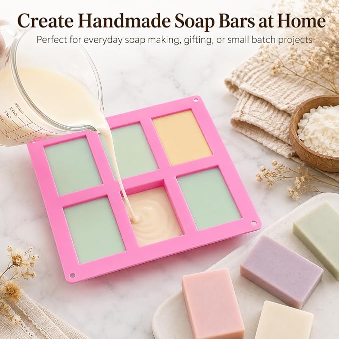 Old Fashion Soap Bar Mold Silicone 2 Pack – Rectangle 6 Cavity Soap Making Mold for Homemade Soap Bars (Flexible Nonstick Easy Release)