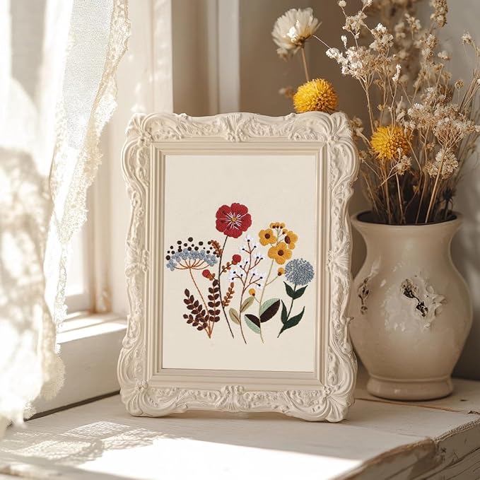 COCOMOX Floral Embroidery Kit for Beginners, Needlepoint Practice Kits | 4 Different Flower Pattern, Cross Stitch Embroidery Kits for Adults, Easy to Follow