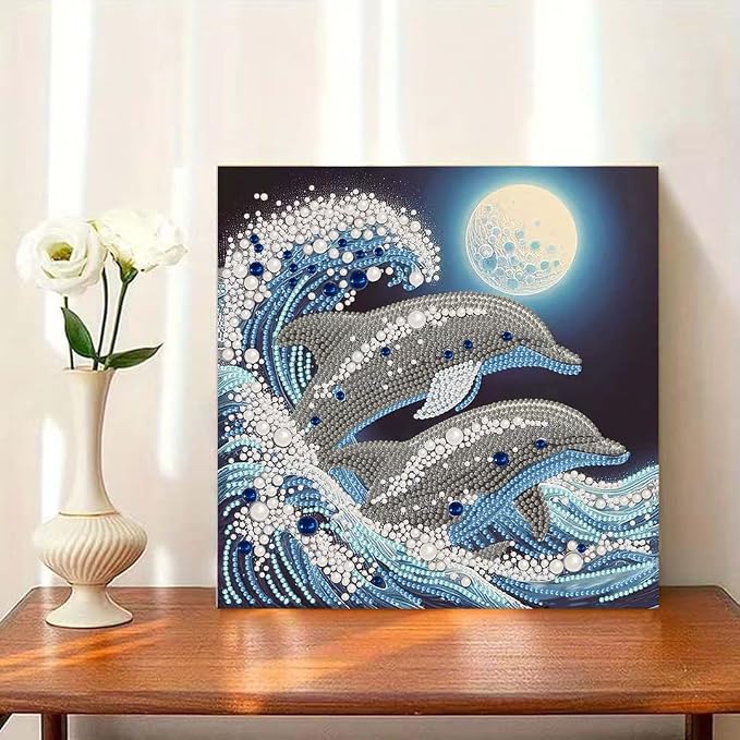 Dolphin Pearl Diamond Art Kits for Adults,Full Drill Dot Art 11.8 x 11.8In | 5D Diamond Painting Kits ,DIY Diamond Dots Gem Art Craft, Beginners Home Wall Decor