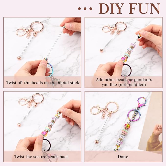 Tondiamo 12 Pcs Beadable Keychains Bars Bulk Blank Beaded Metal Keychain for Craft DIY Gift