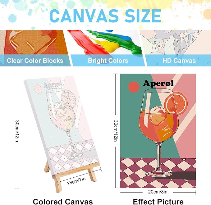 4 Pack Framed Paint by Numbers Kit for Adults with Wooden Easel, 8x12 Inch | Retro Cocktail, Easy DIY Acrylic Canvas Craft Kit with Frame for Beginners, Home Decor, Stress Relief Relaxing Hobby Gift
