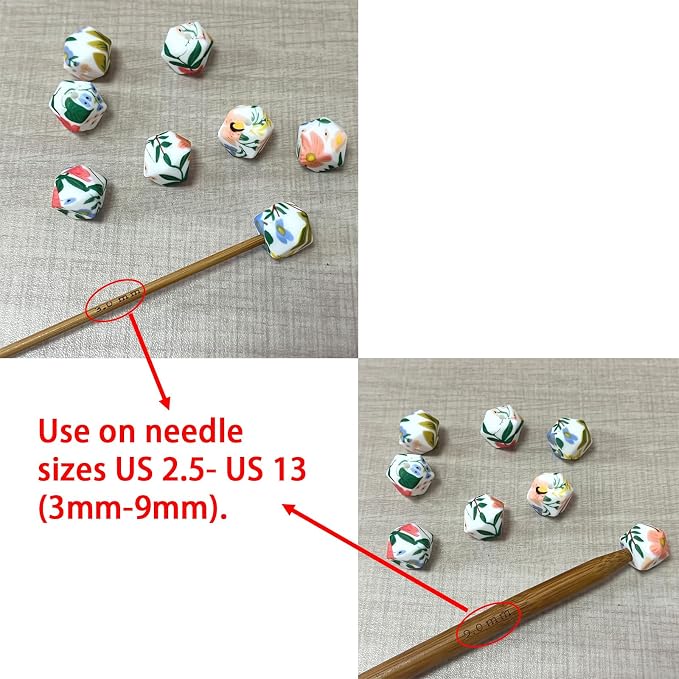 SPANSEE 8 PCS Tropical Hexagon Print Knitting Needle Holders, Stitch Stoppers, Knitting Needle Point Protectors, Knitting Accessories fit Size 2.5-13 (3mm-9mm) Needles