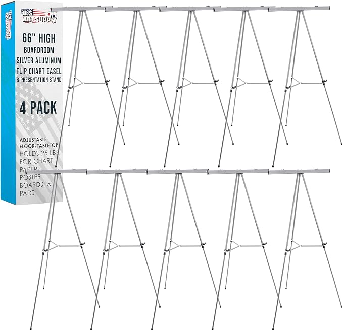 U.S. Art Supply 66" High Boardroom Classroom Silver Flip Chart Easel 10Pack