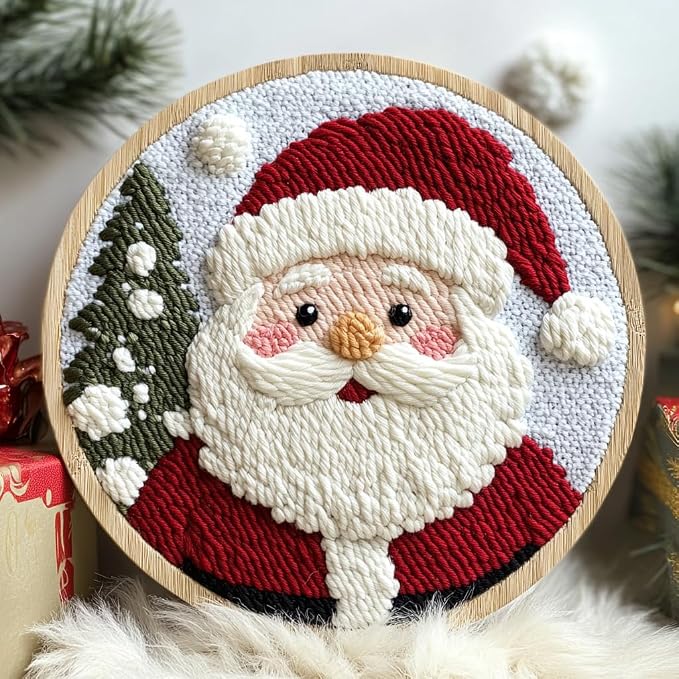 DIY Punch Needle Kits Santa Claus with Hoop 20x20cm-9