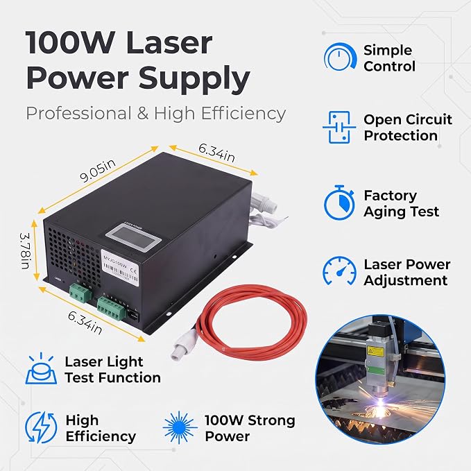 Voniter 100 Watt Laser Power Supply 110V Fits for 80W - 100W Laser Tube Laser Engraver Cutter M100 (MYJG100 Upgrade)