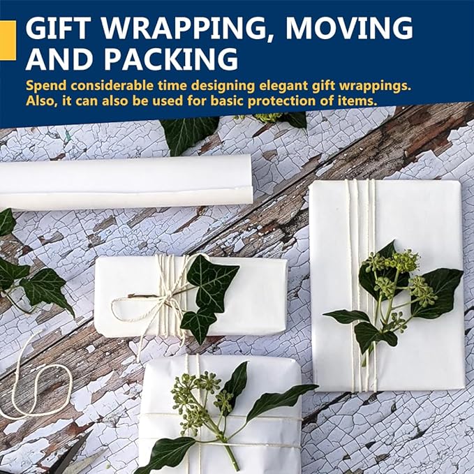 PerkHomy White Kraft Paper Roll 17.5" x 960" (80') for Gift Wrapping Bouquet Flower Art Painting Craft Writing Packaging Shipping 80GSM 55LB (White, 17.5" x 80')