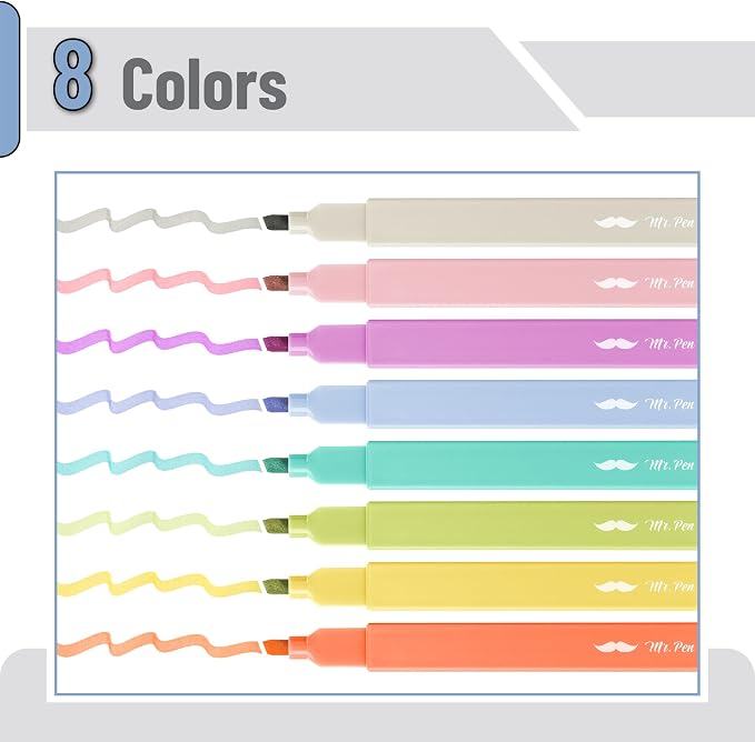 Mr. Pen- Aesthetic Highlighters No Bleed, 8 Pack, Assorted Colors | Chisel Tip, Cute Highlighters Assorted Colors for Journaling, Highlighting, Underlining, Fast Dry, Back to School Supplies