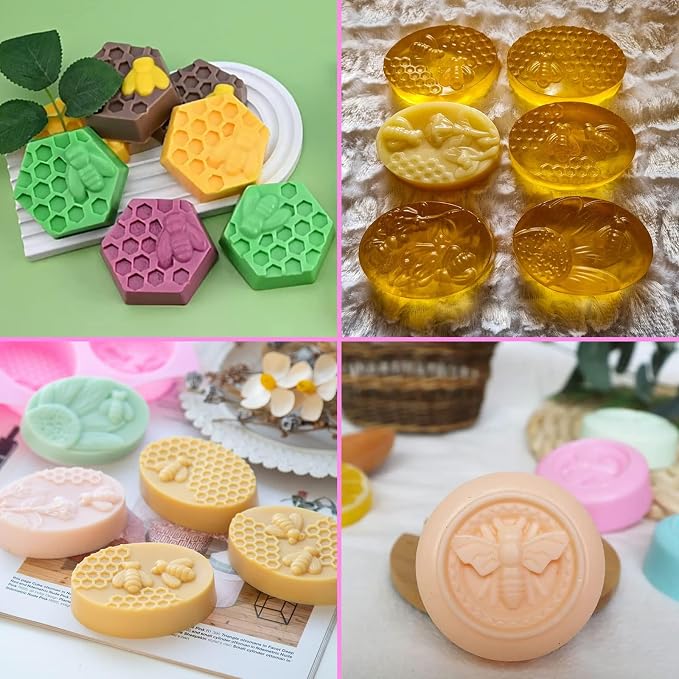 Soap Molds, Soap Molds for Soap Making, Perfect for Bee Soap Making, Honey Silicone Molds for Handmade Soap, Lotion Bars, Wax Melts, Beeswax（3 Pack - Honeycomb）