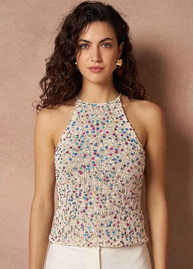 We Are Knitters Briolette Top Knitting Kit | Limited Edition DIY Knitting Kit for Women | Beginner-Friendly Top Kit with 3 Dancing Queen Opalite Cotton Yarn, Pattern & 1 Needles
