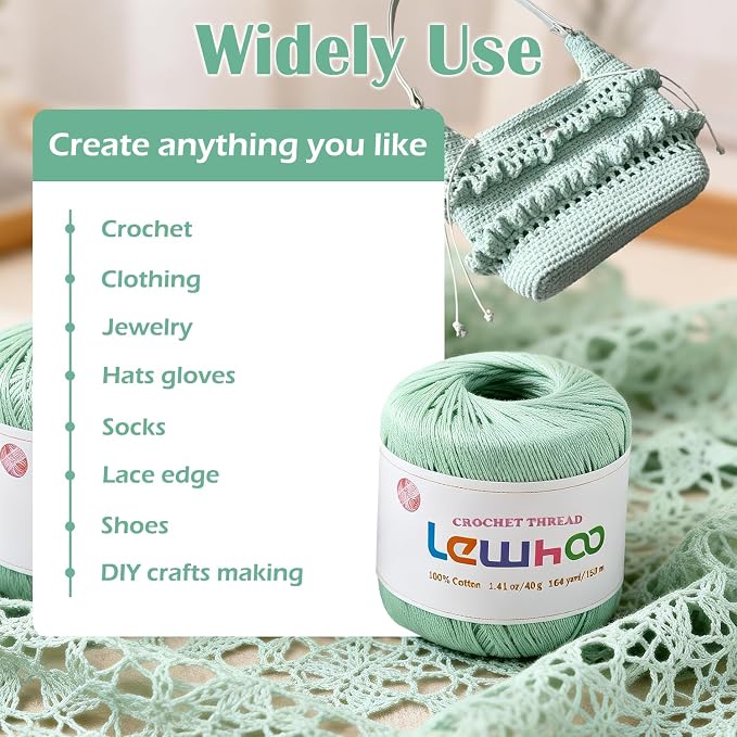 Crochet Thread Size 3, 3 Pearl Yarn Balls for Crocheting Sage Green