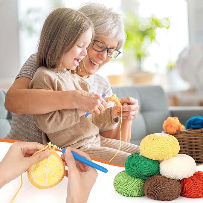Katech Cotton Acrylic Blend Yarn for Crocheting-Crochet Yarn Set (Orange | 55% Cotton 45% Acrylic#3 DK (Light)-Super Soft Milk Cotton Yarn-Great Crochet and Knitting Starter Kit for Colorful Craft