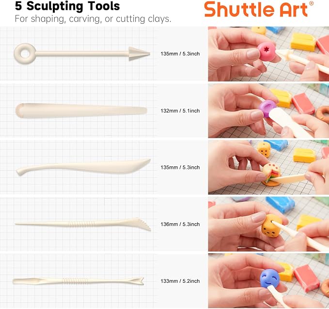 Shuttle Art 117 PCS Polymer Clay Kit, 95 Unique Colors & Extra Basic Colors, 5 Carving Tools, Non-Toxic, Non-Sticky, Small Block, Ideal Gift for Kids