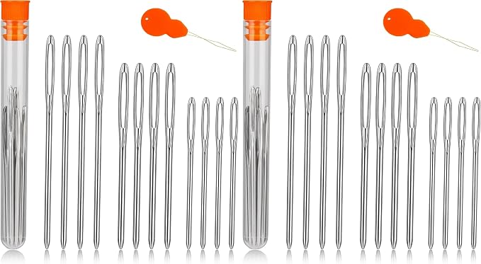 TLKKUE 12 Pcs/3 Sizes Large-Eye Blunt Needles, Steel Yarn Needle with Needle Threader, Tapestry Needle for Sewing Crochet Knitting Embroidery (Silver 2.08in/2.36in/2.76in) (Pack of 2)