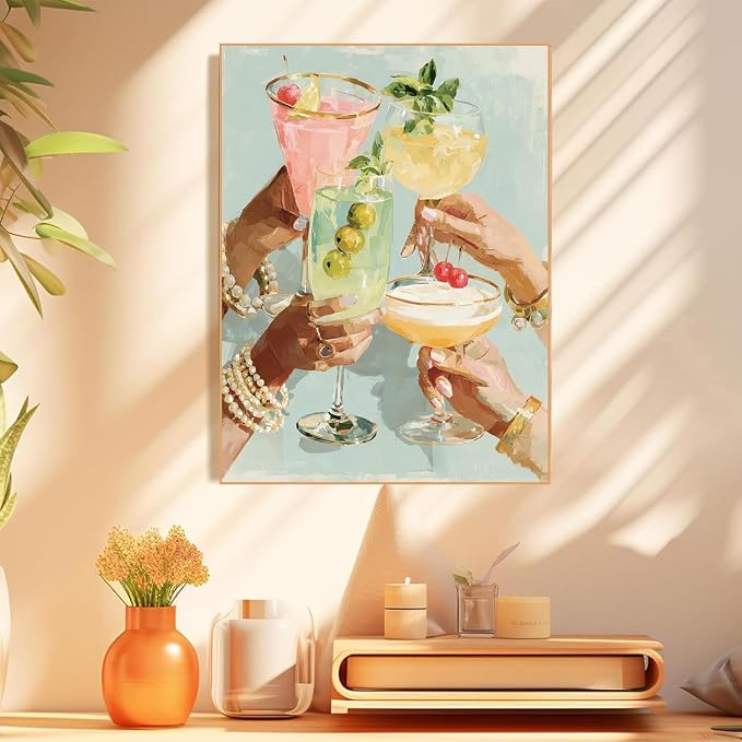 Girly Cocktail Paint by Numbers Kit for Adults Framed Canvas Frameworkless